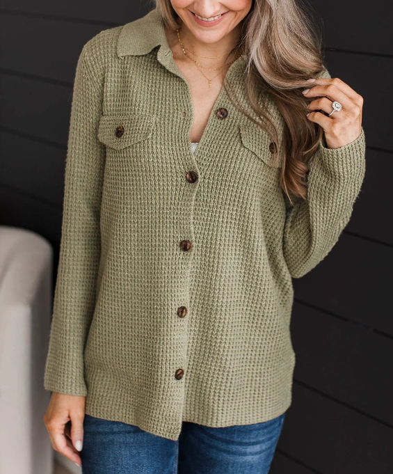 Waffle Knit Button Top