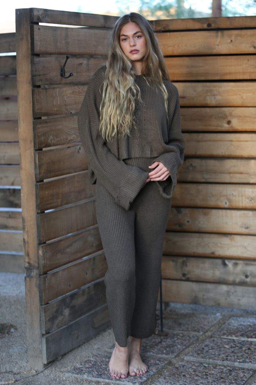 Brown knit hooded suit